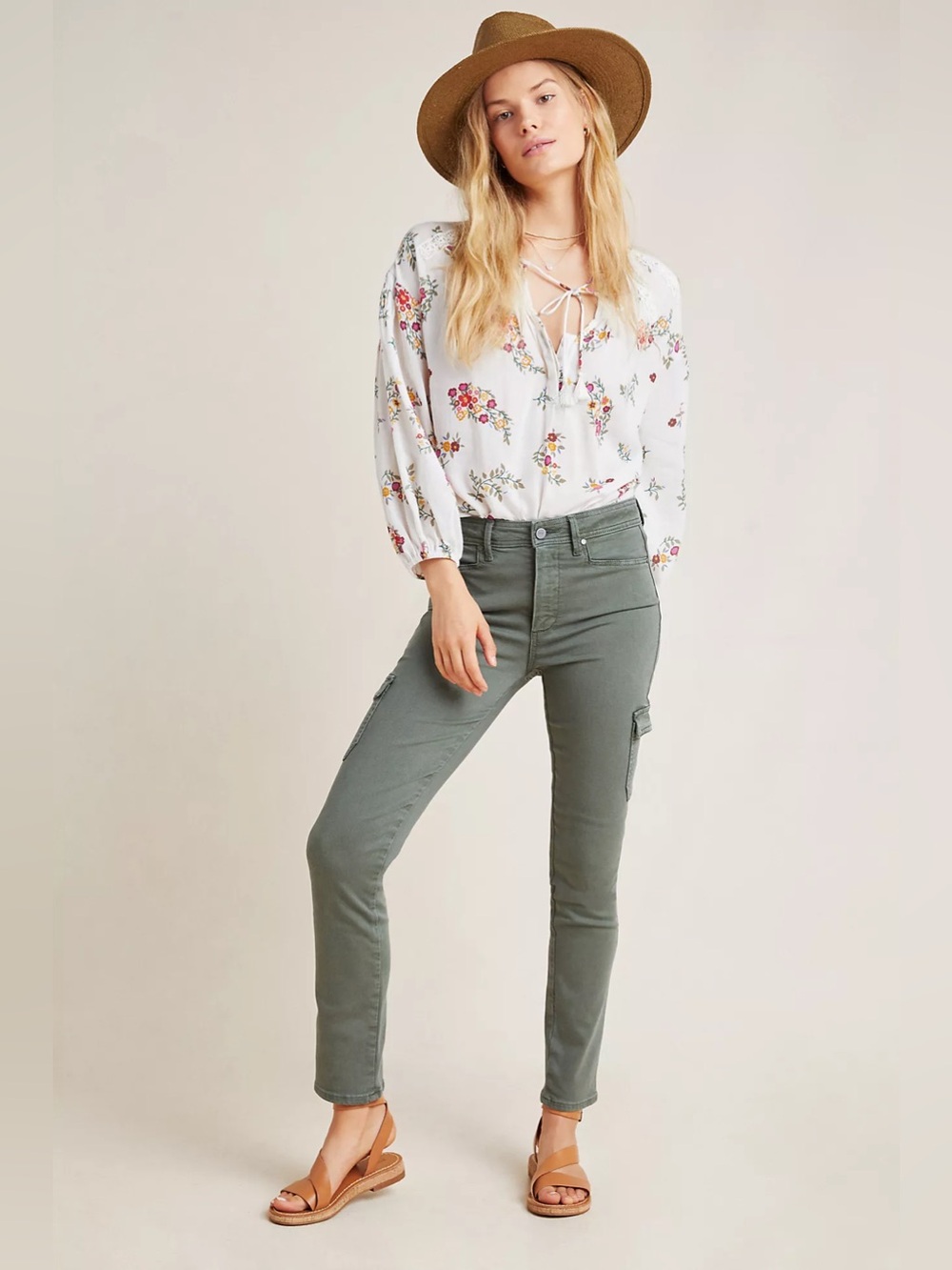 PAIGE Hoxton High Rise Cargo Skinny Jeans Olive Green Size 25